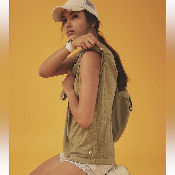 NEW Free People Keep Rolling Tee In Army - Picture 3 of 11